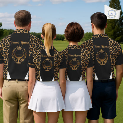 Mens Golf Polo Shirts Brown Leopard Pattern Black Golf Shirt Custom Name Golf Wear For Mens NBT560