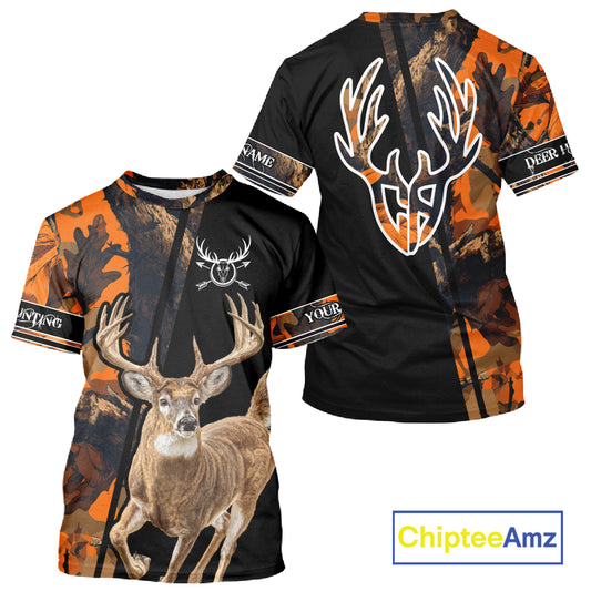Orange Forest Camo Deer Hunting Shirts, Deer Hunting With Full All Over 3D For Deer Hunters NBT274