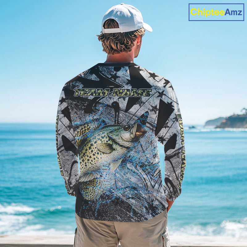 Custom American Flag Crappie Fishing Shirts Long Sleeve, Crappie Patriotic Fishing Shirt NBT471