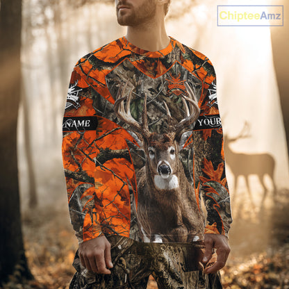 Whitetail Deer Hunting Orange Forest Camo 3D Printed Shirts, Hunting Hoodie Gift for Men NBT319