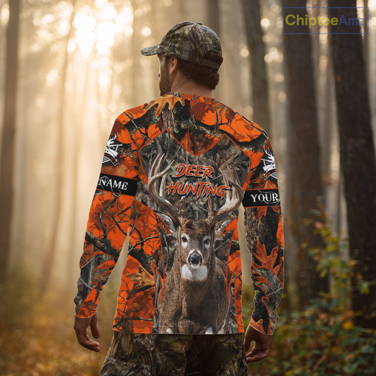 Whitetail Deer Hunting Orange Forest Camo 3D Printed Shirts, Hunting Hoodie Gift for Men NBT319