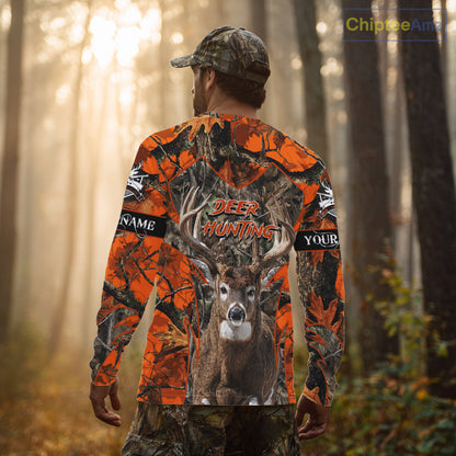 Whitetail Deer Hunting Orange Forest Camo 3D Printed Shirts, Hunting Hoodie Gift for Men NBT319