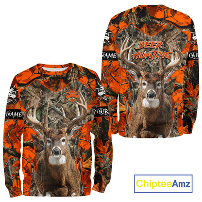 Whitetail Deer Hunting Orange Forest Camo 3D Printed Shirts, Hunting Hoodie Gift for Men NBT319
