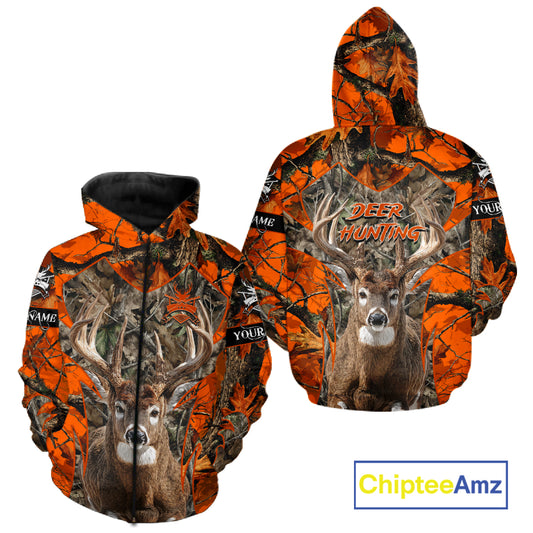 Whitetail Deer Hunting Orange Forest Camo 3D Printed Shirts, Hunting Hoodie Gift for Men NBT319