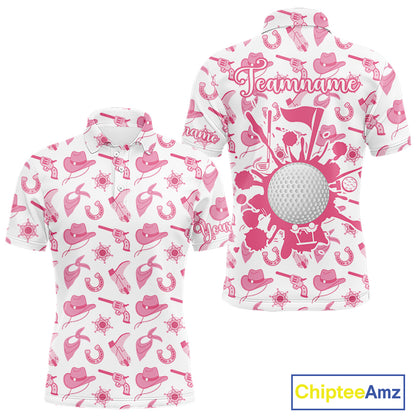 Pink Western Cowgirl Mens Golf Polo Shirts, Cute Cowgirl Golf Shirts, Funny Country Style Shirt NBT476