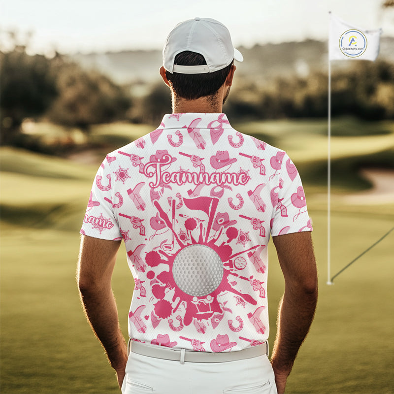 Pink Western Cowgirl Mens Golf Polo Shirts, Cute Cowgirl Golf Shirts, Funny Country Style Shirt NBT476