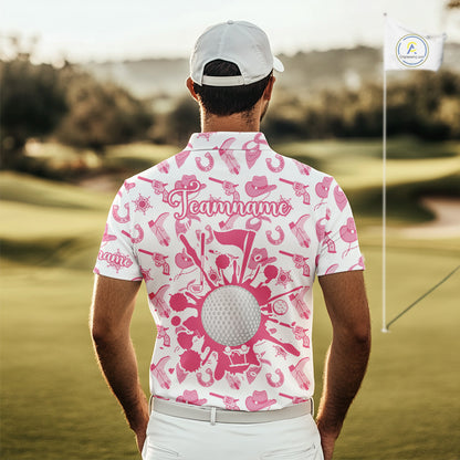 Pink Western Cowgirl Mens Golf Polo Shirts, Cute Cowgirl Golf Shirts, Funny Country Style Shirt NBT476