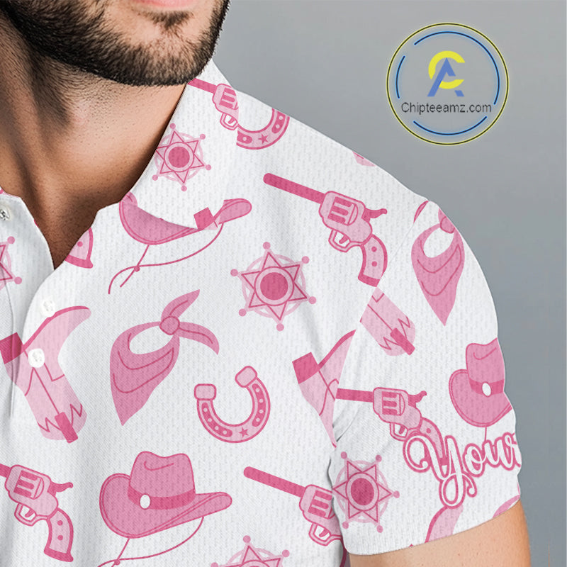 Pink Western Cowgirl Mens Golf Polo Shirts, Cute Cowgirl Golf Shirts, Funny Country Style Shirt NBT476