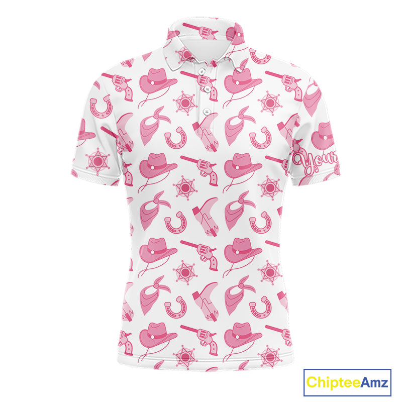 Pink Western Cowgirl Mens Golf Polo Shirts, Cute Cowgirl Golf Shirts, Funny Country Style Shirt NBT476