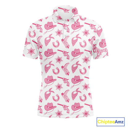 Pink Western Cowgirl Mens Golf Polo Shirts, Cute Cowgirl Golf Shirts, Funny Country Style Shirt NBT476