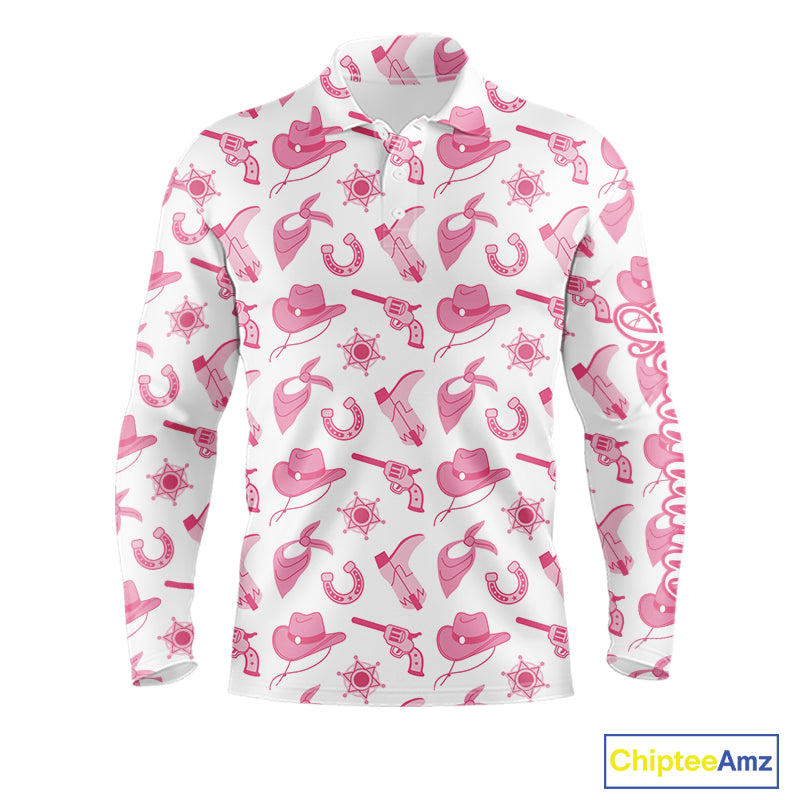 Pink Western Cowgirl Mens Golf Polo Shirts, Cute Cowgirl Golf Shirts, Funny Country Style Shirt NBT476