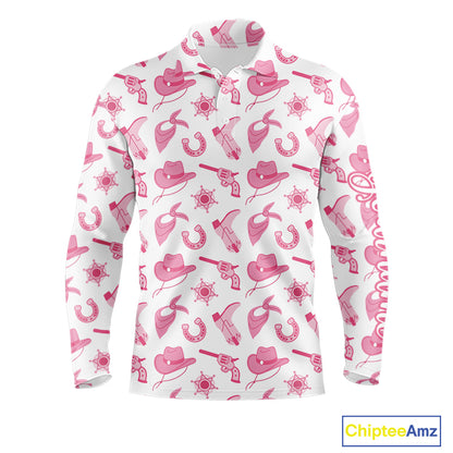 Pink Western Cowgirl Mens Golf Polo Shirts, Cute Cowgirl Golf Shirts, Funny Country Style Shirt NBT476