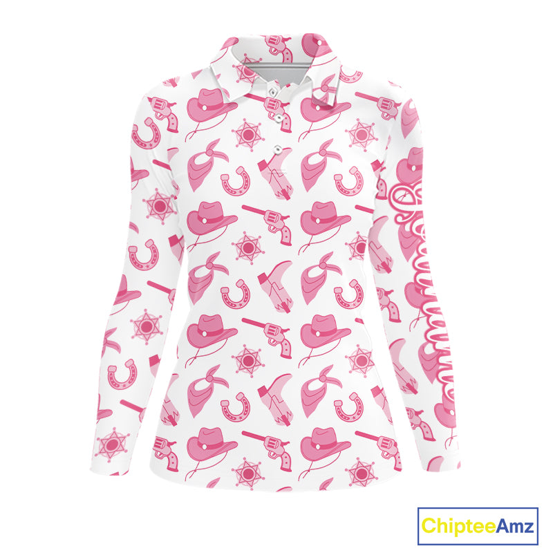 Pink Western Cowgirl Womens Golf Polo Shirts, Cute Cowgirl Golf Shirts, Funny Country Style Shirt NBT476
