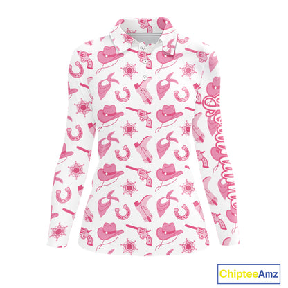 Pink Western Cowgirl Womens Golf Polo Shirts, Cute Cowgirl Golf Shirts, Funny Country Style Shirt NBT476