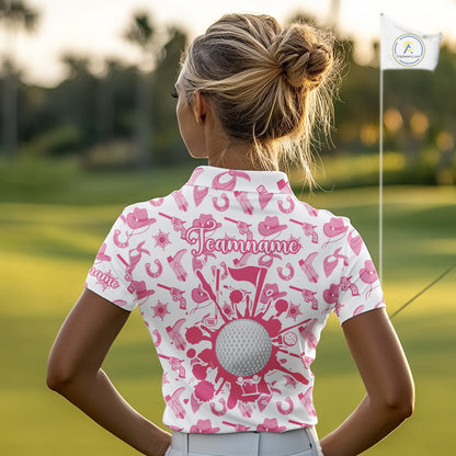 Pink Western Cowgirl Womens Golf Polo Shirts, Cute Cowgirl Golf Shirts, Funny Country Style Shirt NBT476