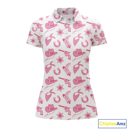 Pink Western Cowgirl Womens Golf Polo Shirts, Cute Cowgirl Golf Shirts, Funny Country Style Shirt NBT476
