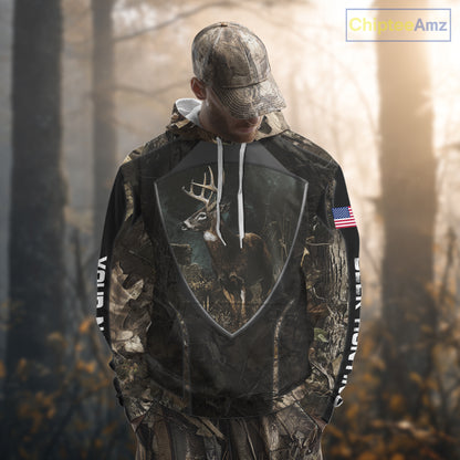 Whitetail Deer Hunting Camo US Flag 3D All Over Printed Shirts, Best Deer Hunting Gifts for Men NBT222