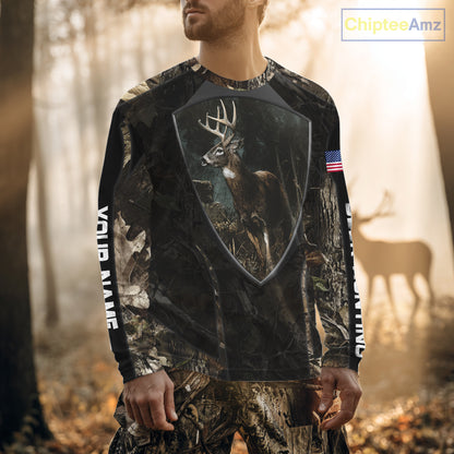 Whitetail Deer Hunting Camo US Flag 3D All Over Printed Shirts, Best Deer Hunting Gifts for Men NBT222