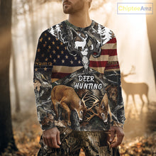 Load image into Gallery viewer, Custom Whitetail Deer Hunting Forest Camo Shirts with US Flag, Personalized Hunting Shirt NBT341