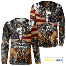 Load image into Gallery viewer, Custom Whitetail Deer Hunting Forest Camo Shirts with US Flag, Personalized Hunting Shirt NBT341