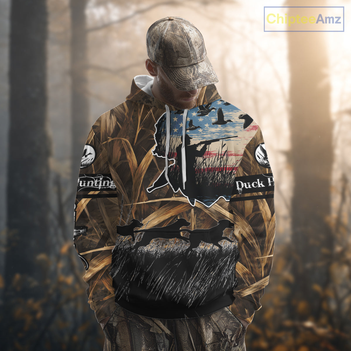 Custom Duck Hunting Camo USA Flag Custom Name 3D Printing Shirts, Duck Hunting Shirts NBT148