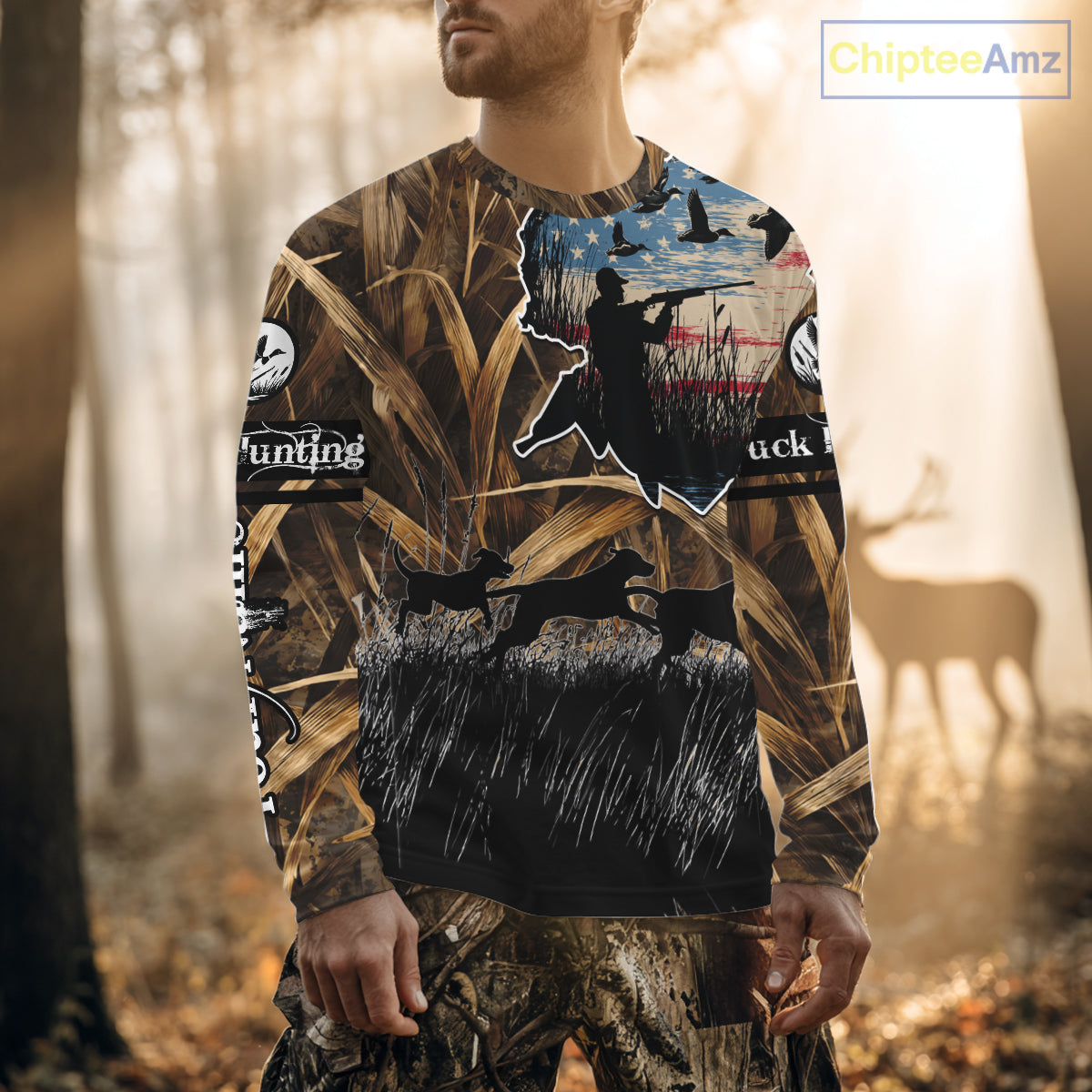 Custom Duck Hunting Camo USA Flag Custom Name 3D Printing Shirts, Duck Hunting Shirts NBT148