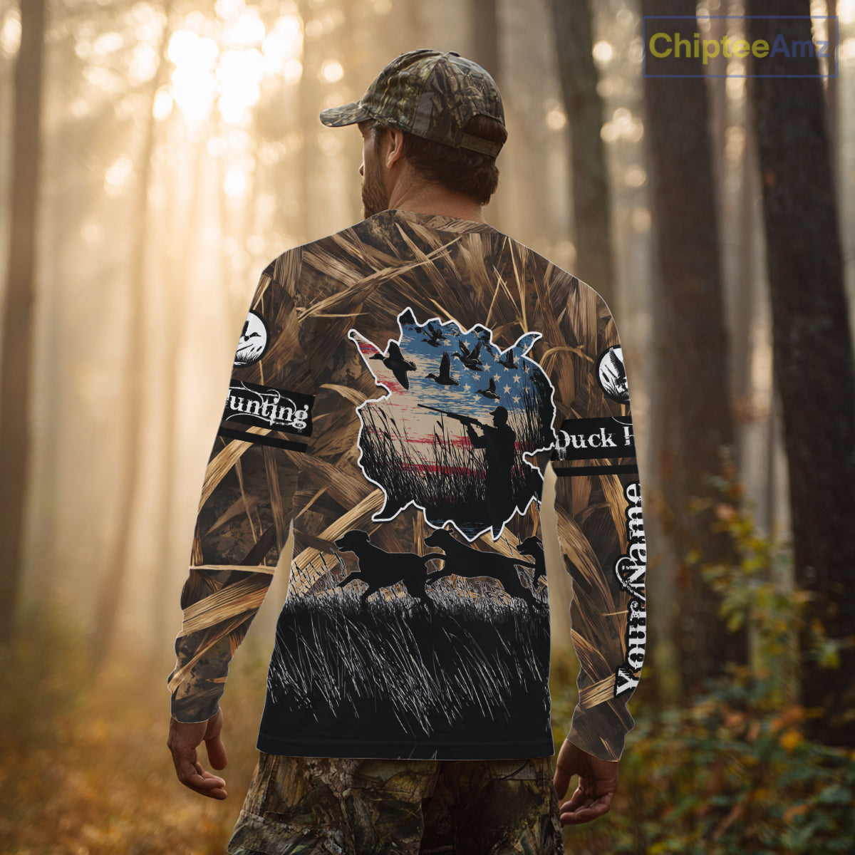 Custom Duck Hunting Camo USA Flag Custom Name 3D Printing Shirts, Duck Hunting Shirts NBT148