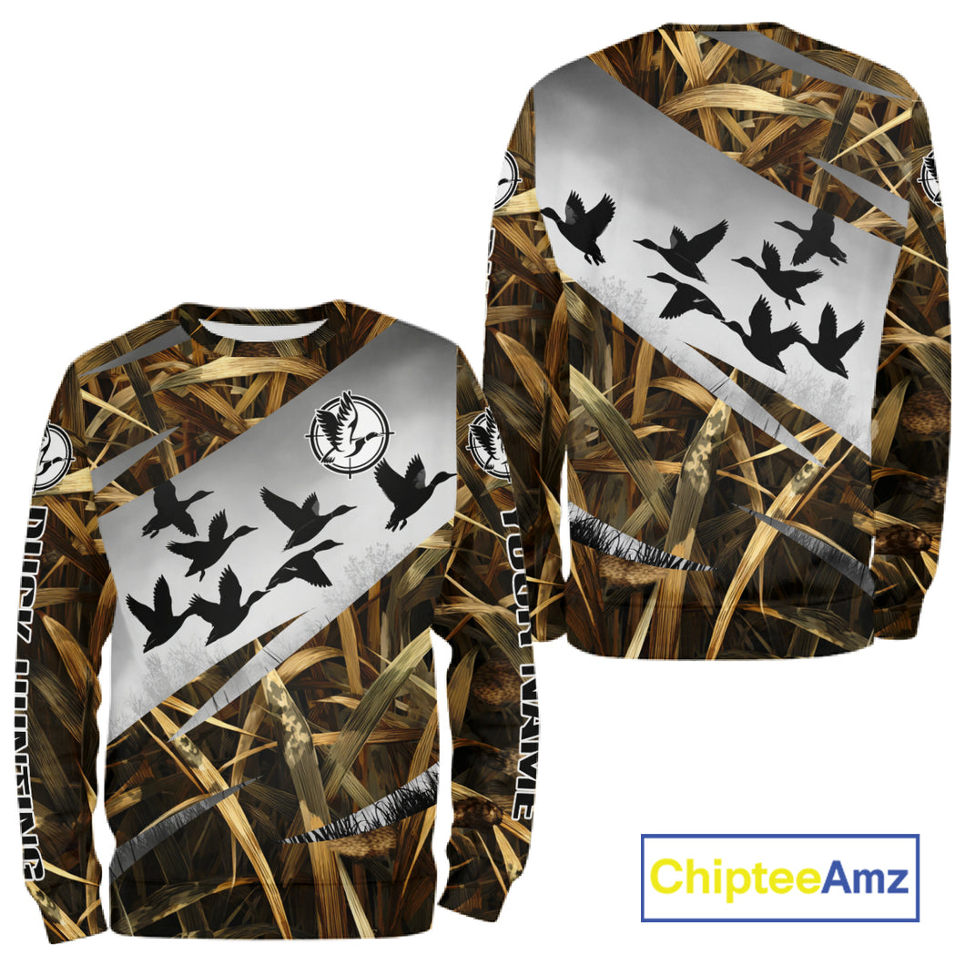 Duck Hunting Mallard Duck Waterfowl Custom Name 3D All Over Print Shirt, Hunting Gifts for Men NBT295