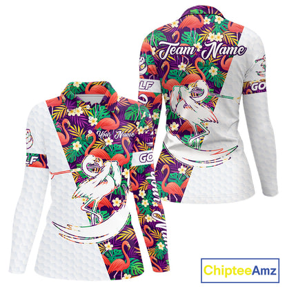Women Golf Polo Shirts Colorful Floral Flamingo Pattern Tropical Leaves Custom Name Team Golf Shirts NBT524