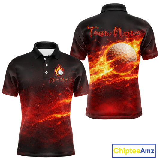 Mens Golf Polo Shirts Golf Ball Fire Custom Name, Golf  Shirts For Men, Mens Golf Top NBT548