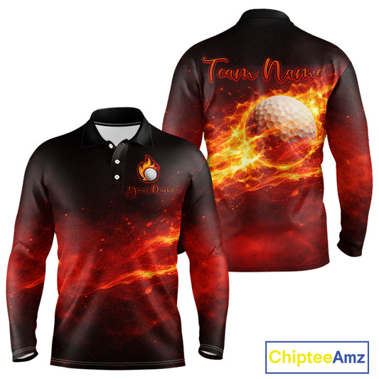 Mens Golf Polo Shirts Golf Ball Fire Custom Name, Golf  Shirts For Men, Mens Golf Top NBT548