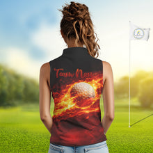 Load image into Gallery viewer, Womens Sleeveless Golf Polo Shirts Golf Ball Fire Custom Name, Golf Shirts For Women, Ladies Golf Top NBT548