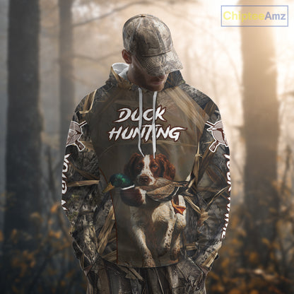 Brittany Dog Mallard Duck Hunting 3D Custom Name Shirts for Men, Hunting Gifts for Hunters NBT254