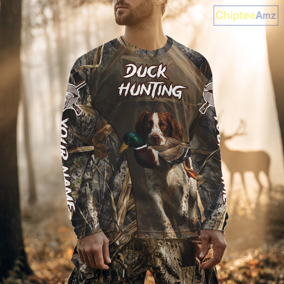 Brittany Dog Mallard Duck Hunting 3D Custom Name Shirts for Men, Hunting Gifts for Hunters NBT254