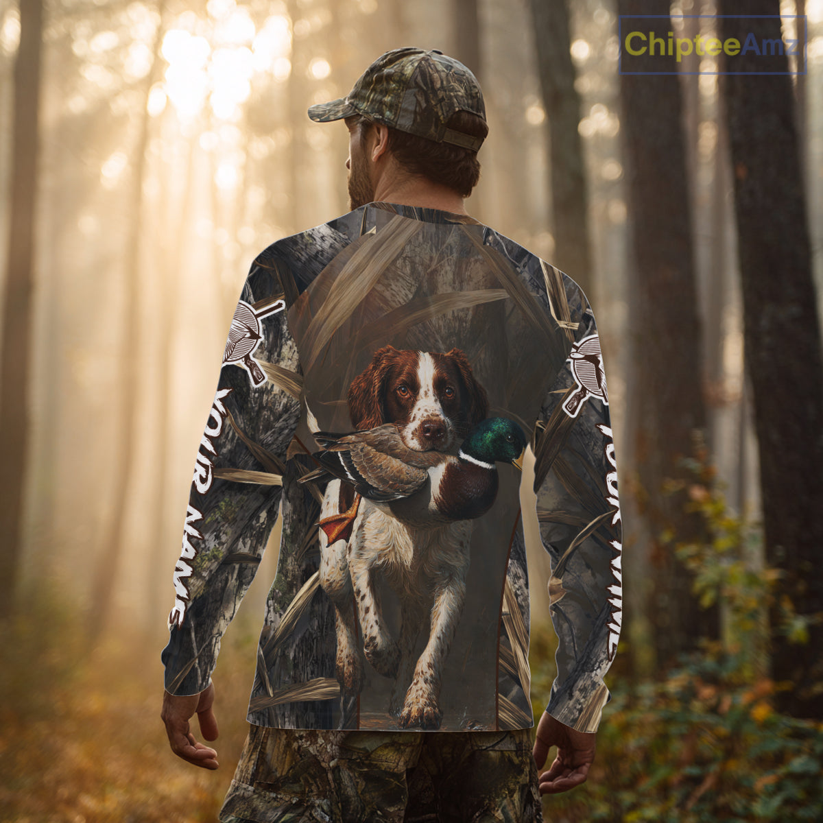 Brittany Dog Mallard Duck Hunting 3D Custom Name Shirts for Men, Hunting Gifts for Hunters NBT254