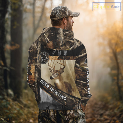 Beautiful Whitetail Deer Hunting Forest Camo 3D Custom Name Shirts for Men, Deer Hunting Gifts NBT259