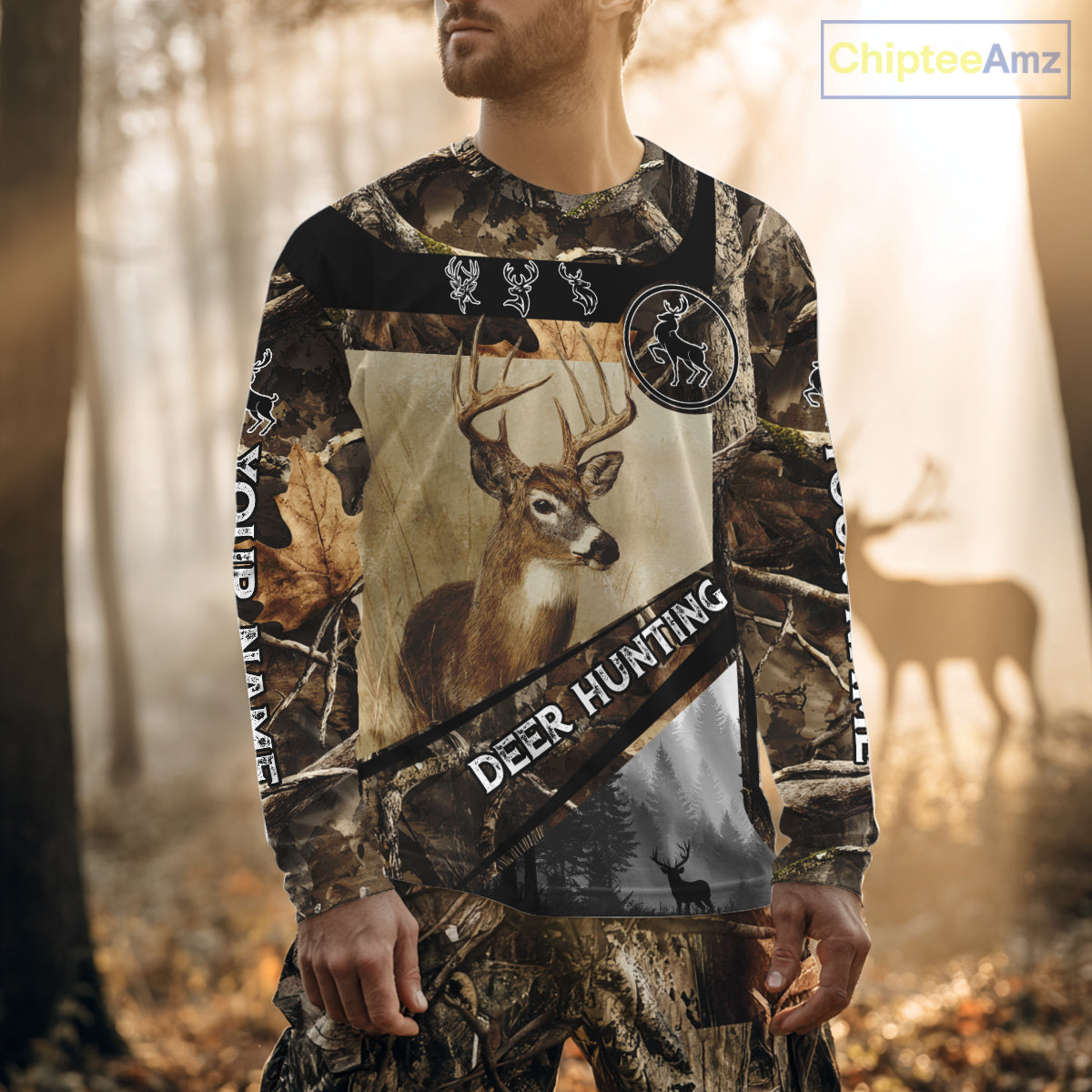 Beautiful Whitetail Deer Hunting Forest Camo 3D Custom Name Shirts for Men, Deer Hunting Gifts NBT259