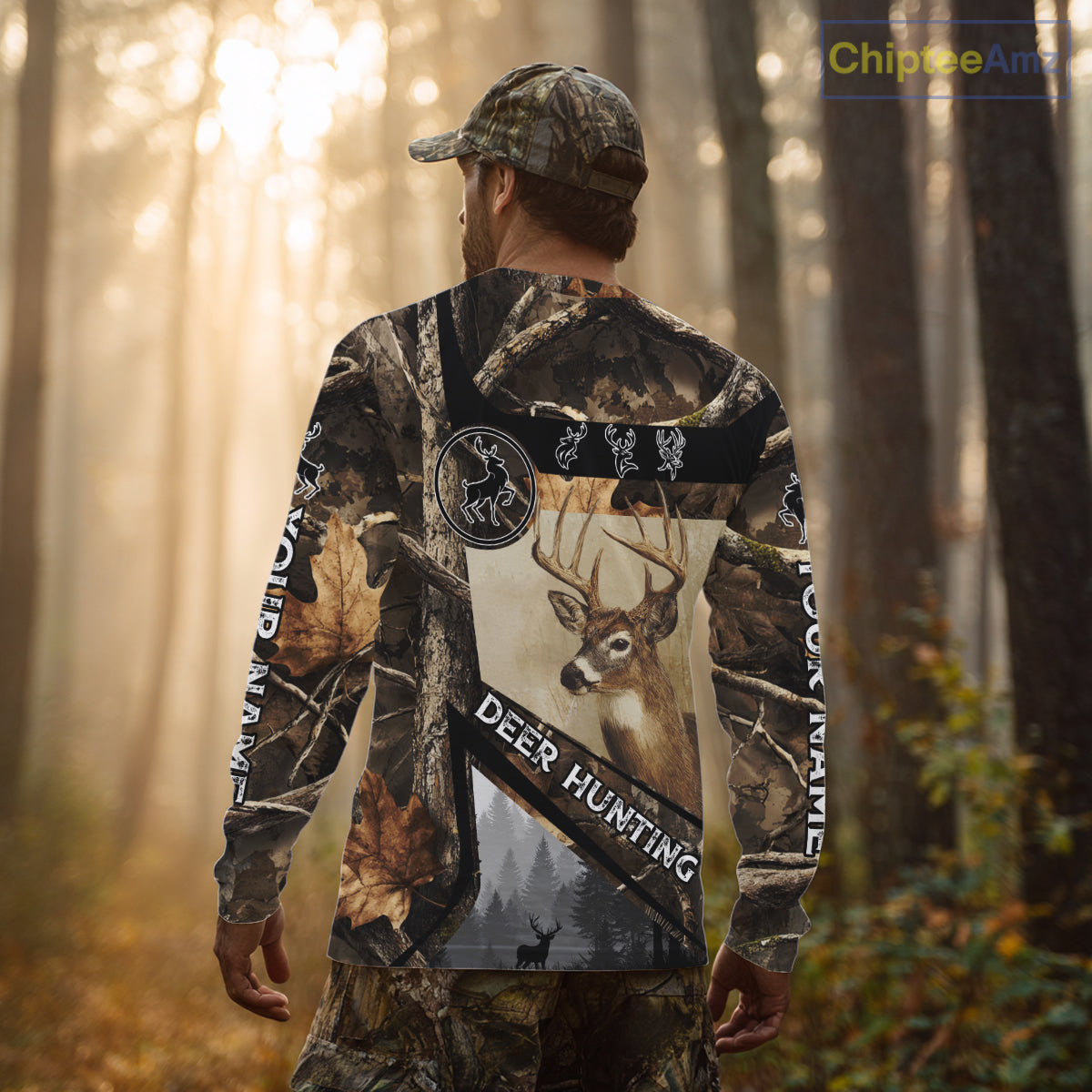 Beautiful Whitetail Deer Hunting Forest Camo 3D Custom Name Shirts for Men, Deer Hunting Gifts NBT259