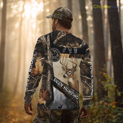 Beautiful Whitetail Deer Hunting Forest Camo 3D Custom Name Shirts for Men, Deer Hunting Gifts NBT259
