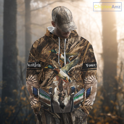 Personalized Mallard Duck Hunting Camo 3D All Over Print Custom Name Shirts, Hunting Gifts NBT181