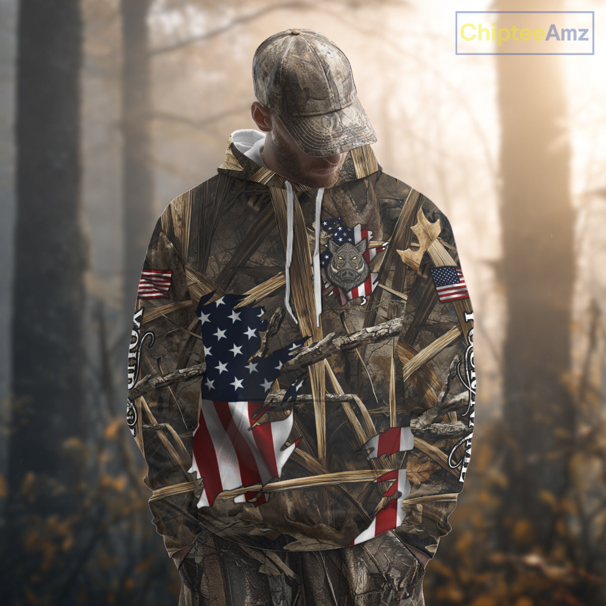 American Flag Boar Camo Hunting Shirt, Best Hunting Clothes for Boar Hunting Season NBT185