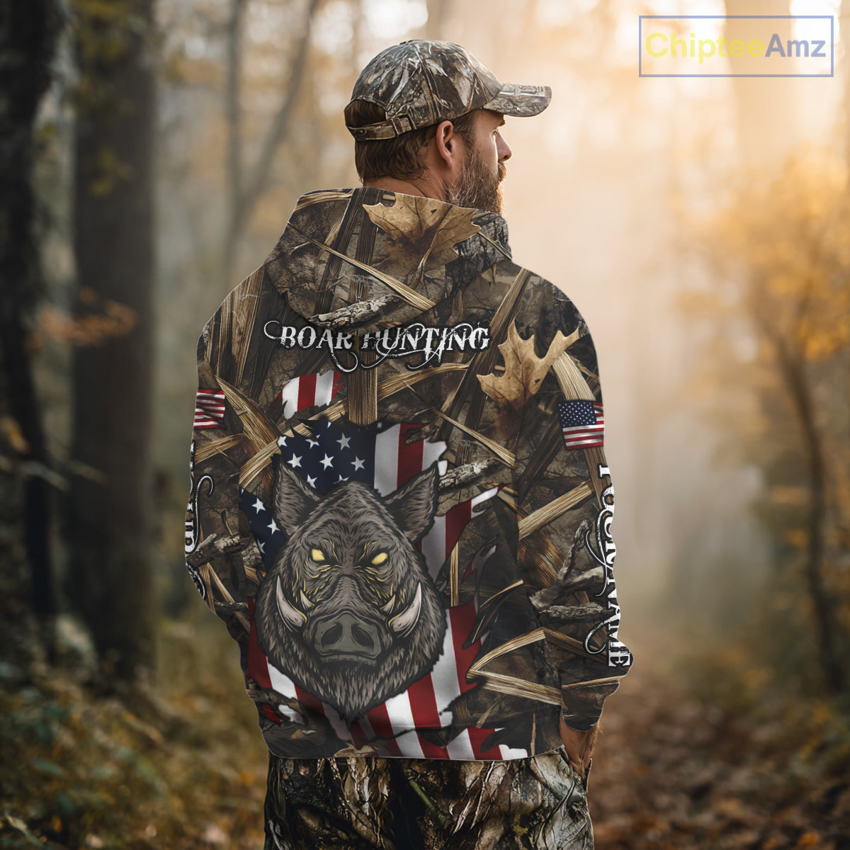American Flag Boar Camo Hunting Shirt, Best Hunting Clothes for Boar Hunting Season NBT185