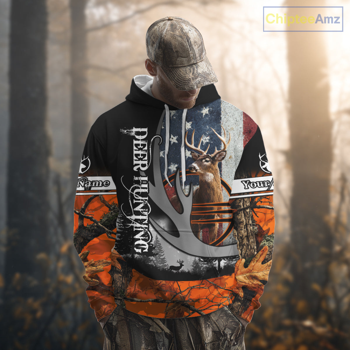 Whitetail Deer Hunting Shirt Custom Name Orange Camo, Deer Hunting Clothes For Men NBT268