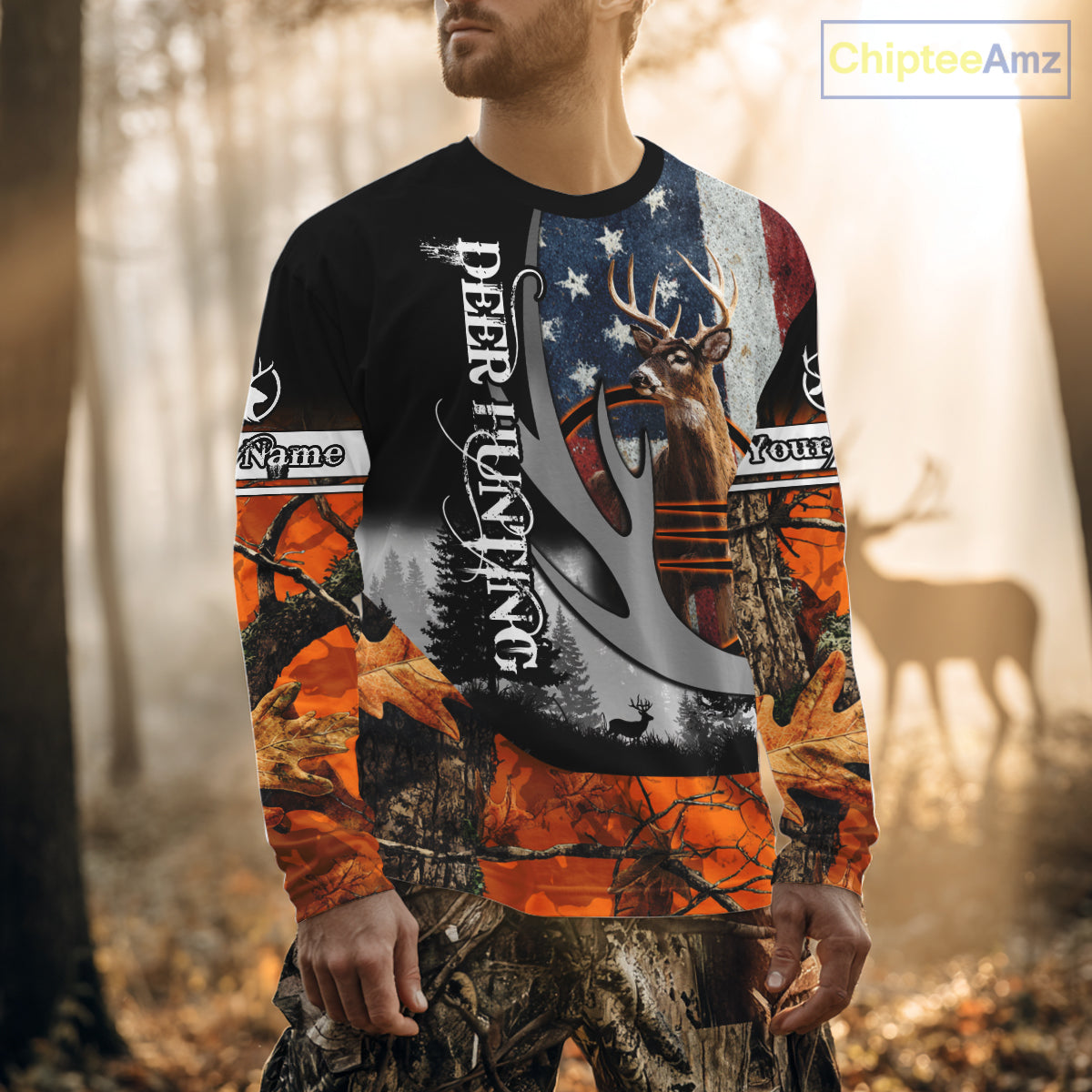 Whitetail Deer Hunting Shirt Custom Name Orange Camo, Deer Hunting Clothes For Men NBT268