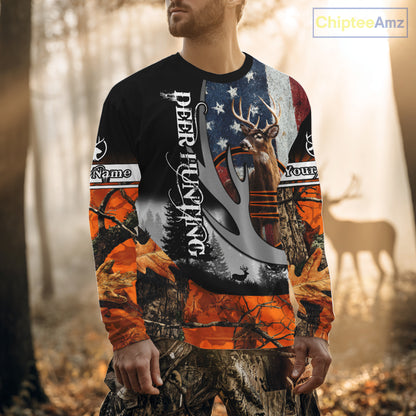Whitetail Deer Hunting Shirt Custom Name Orange Camo, Deer Hunting Clothes For Men NBT268