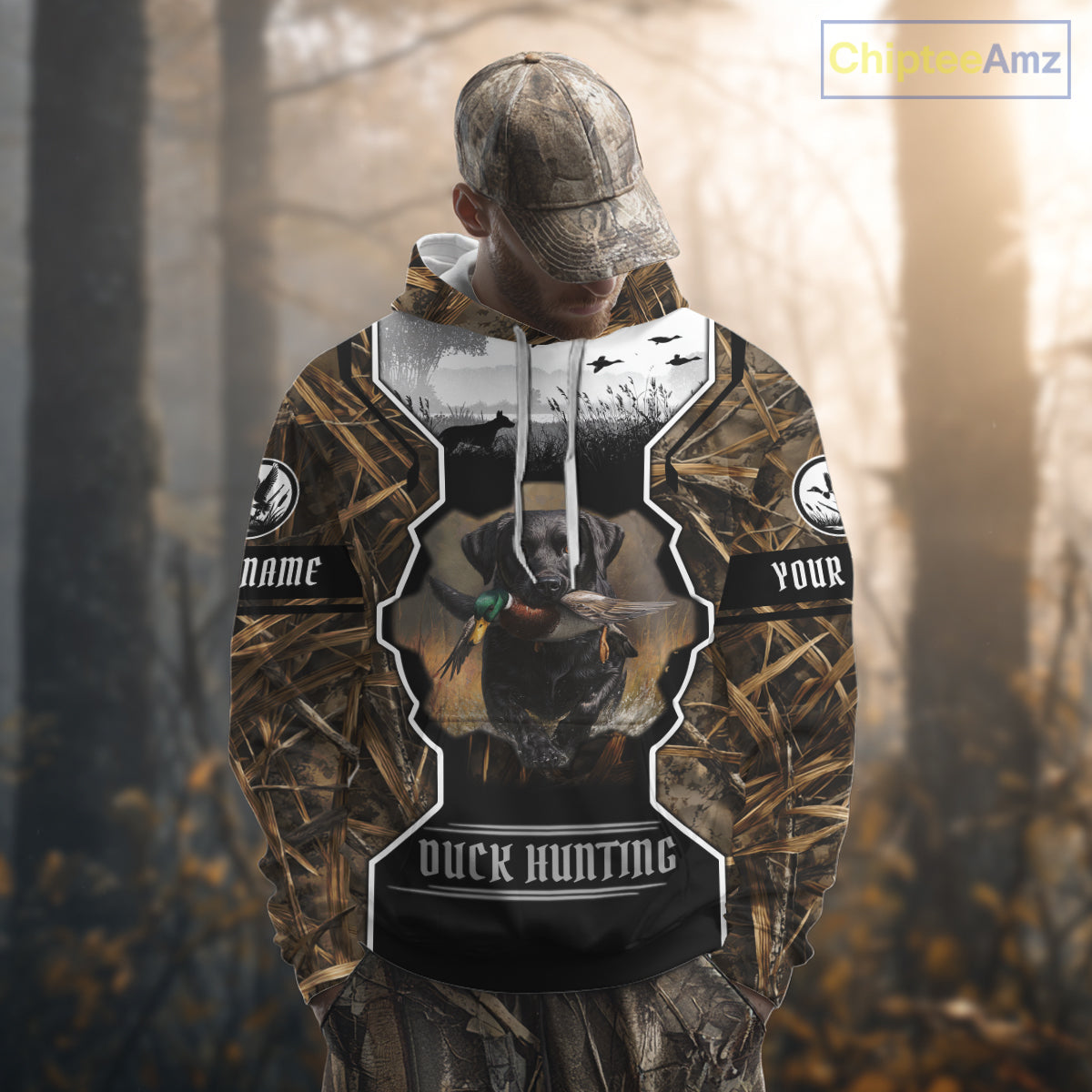 Custom Mallard Duck Black Lab Retriever Hunting Camo 3D Printed Custom Name Shirts NBT189