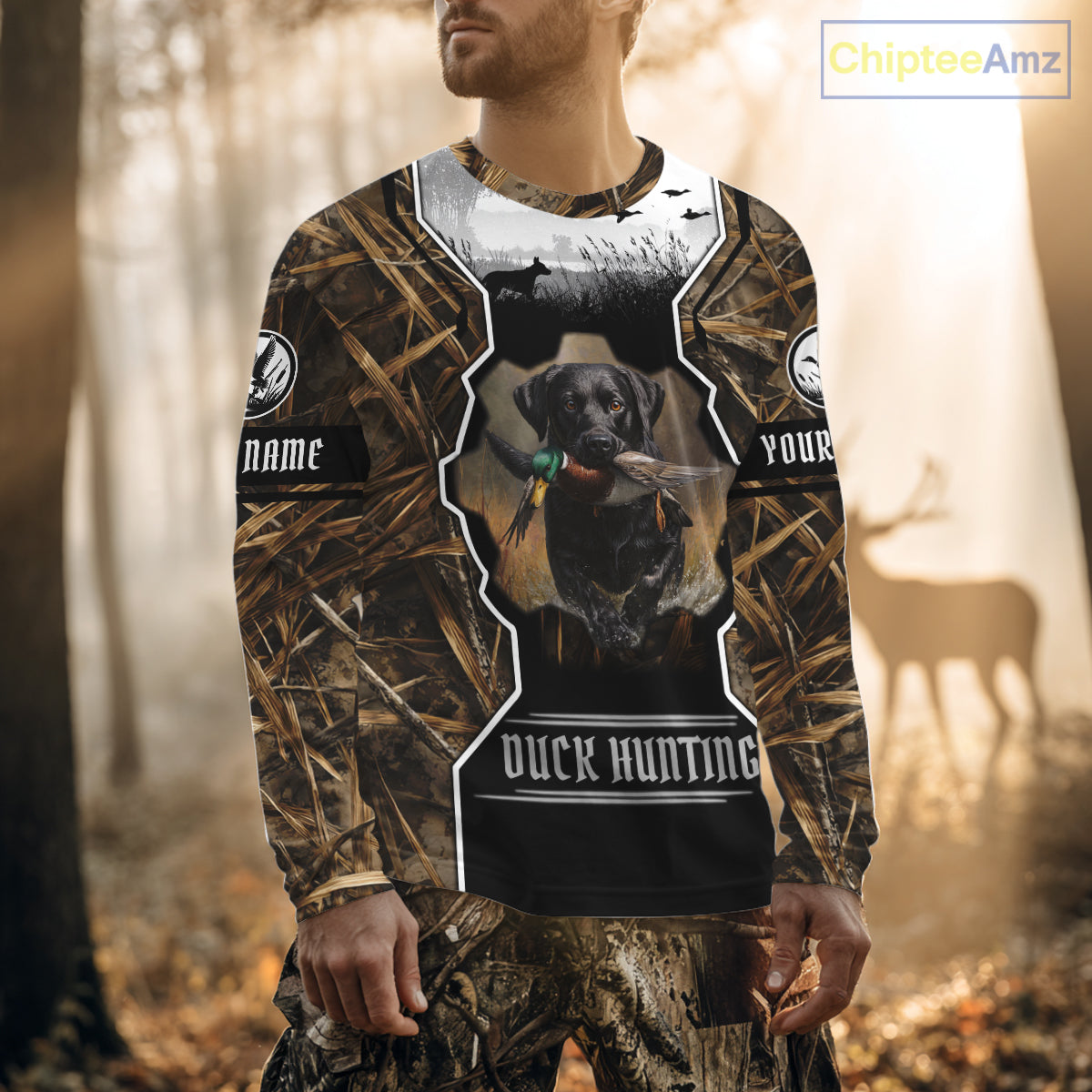 Custom Mallard Duck Black Lab Retriever Hunting Camo 3D Printed Custom Name Shirts NBT189