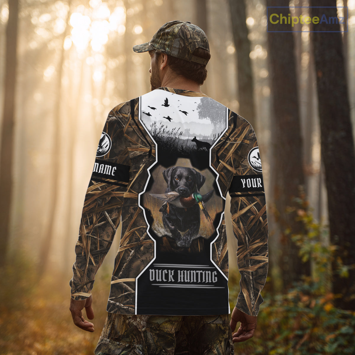 Custom Mallard Duck Black Lab Retriever Hunting Camo 3D Printed Custom Name Shirts NBT189