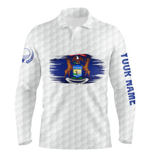 Load image into Gallery viewer, Michigan Flag White Golf Ball Pattern Mens Polo Shirt Custom Patriotic Golf Shirts For Men LDT0499