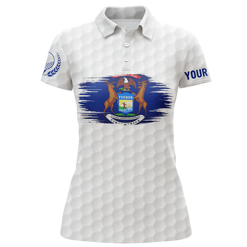 Michigan Flag White Golf Ball Pattern Polo Shirts Custom Patriotic Golf Shirts For Women LDT0499
